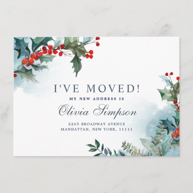 Elegant Christmas Mistletoe Moving Announcement (Front)