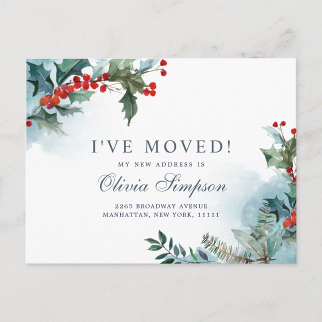 Elegant Christmas Mistletoe Moving Announcement Postcard (Front)