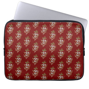 Elegant Christmas Mistletoe Pattern on Red   Laptop Sleeve