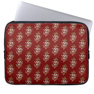 Elegant Christmas Mistletoe Pattern on Red Laptop Sleeve