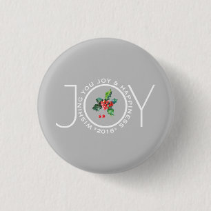 Elegant Christmas Mistletoe & Text Joy Template 3 Cm Round Badge