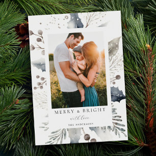 Elegant Christmas Modern Botanical Photo Holiday Card