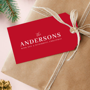 Elegant Christmas   Modern Minimal Bright Red Name Gift Tags