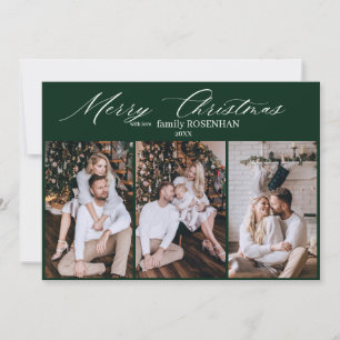 Elegant Christmas Modern script 3 Photo Collage  Holiday Card