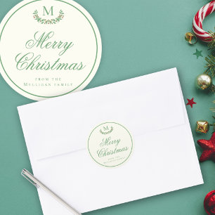 Elegant Christmas monogram gift wrap Classic Round Sticker