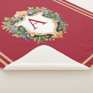 Elegant Christmas Monogram Letter Sherpa Blanket