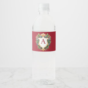 Elegant Christmas Monogram Letter  Water Bottle Label