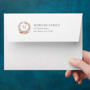 Elegant Christmas Monogram Wreath Return Address Envelope