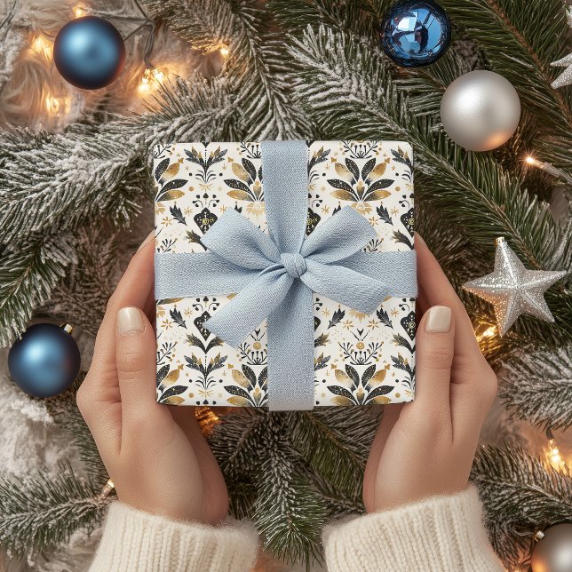 Elegant Christmas Motif Pattern with Gold Foil Acc Wrapping Paper Sheet (Creator Uploaded)