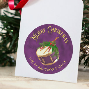 Elegant Christmas Music Drum Personalized Classic Round Sticker