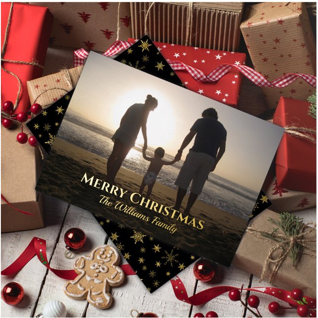 Elegant Christmas Name Photo Custom Snowflake Foil Holiday Card (Creator Uploaded)