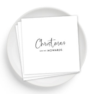Elegant Christmas Napkins with Black Hand Lettered