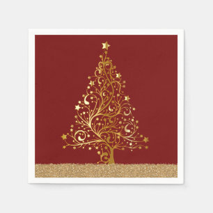 Elegant Christmas New Years Red Gold Glitter Napkin