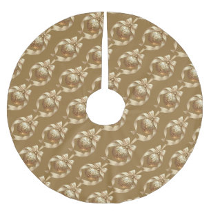 Elegant Christmas Ornament Beige and Brown Brushed Polyester Tree Skirt