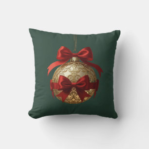 Elegant Christmas Ornament Beige and Red Cushion