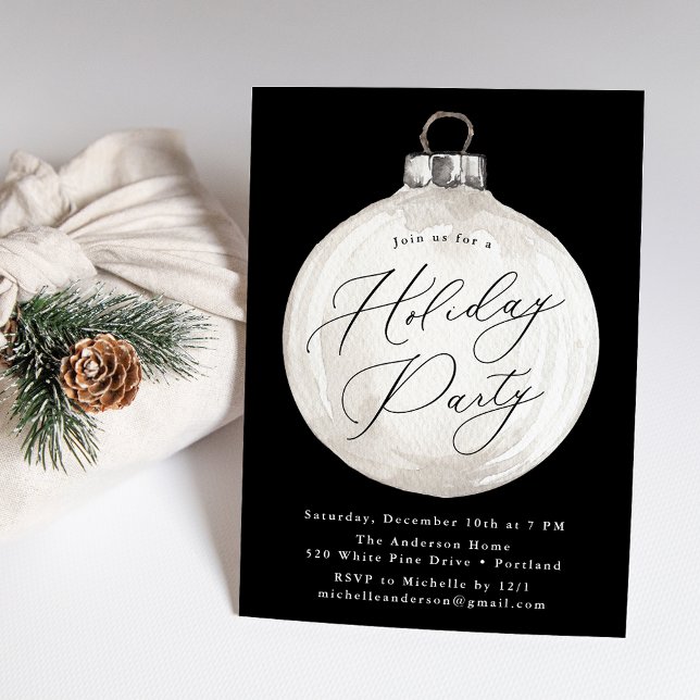 Elegant Christmas Ornament Black Holiday Party Invitation (Creator Uploaded)