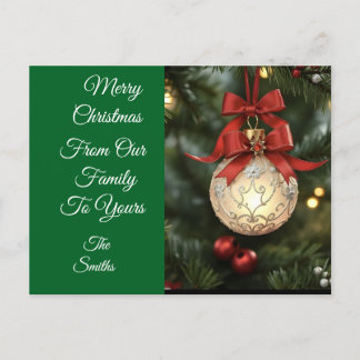 Elegant Christmas Ornament Collection with Red Bow Holiday Postcard