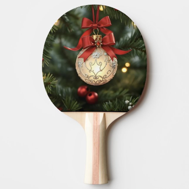 Elegant Christmas Ornament Collection with Red Bow Ping Pong Paddle (Front)