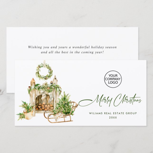 Elegant Christmas Ornament Corporate Greeting Holiday Card (Front/Back)
