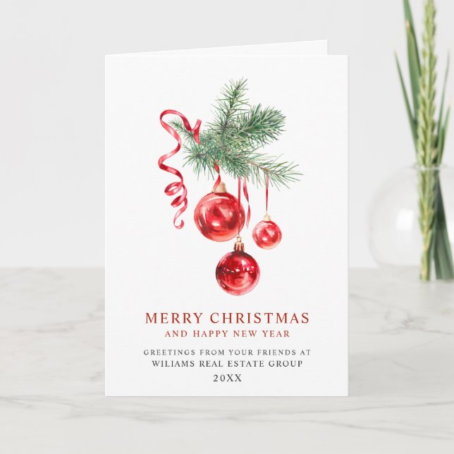 Elegant Christmas Ornament Corporate Greeting Holiday Card (Front)