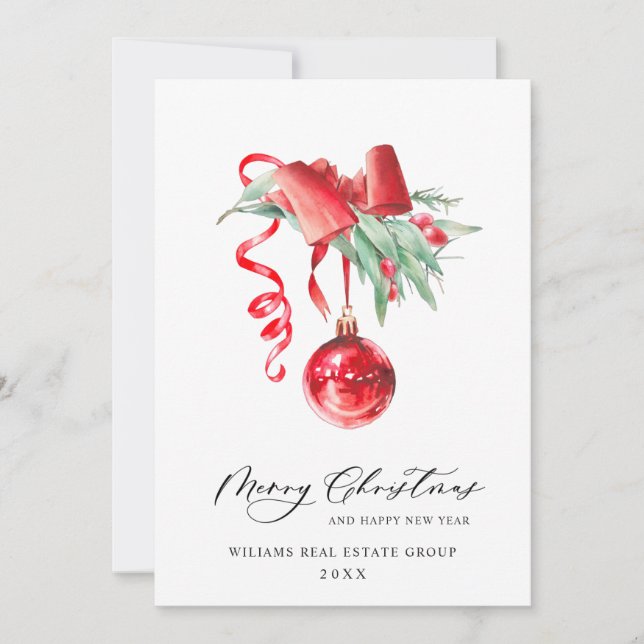 Elegant Christmas Ornament Corporate Greeting Holiday Card (Front)