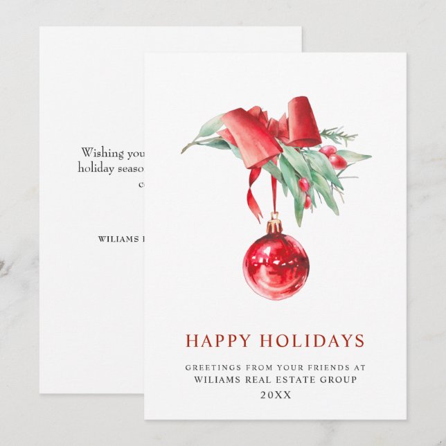 Elegant Christmas Ornament Corporate Greeting Holiday Card (Front/Back)
