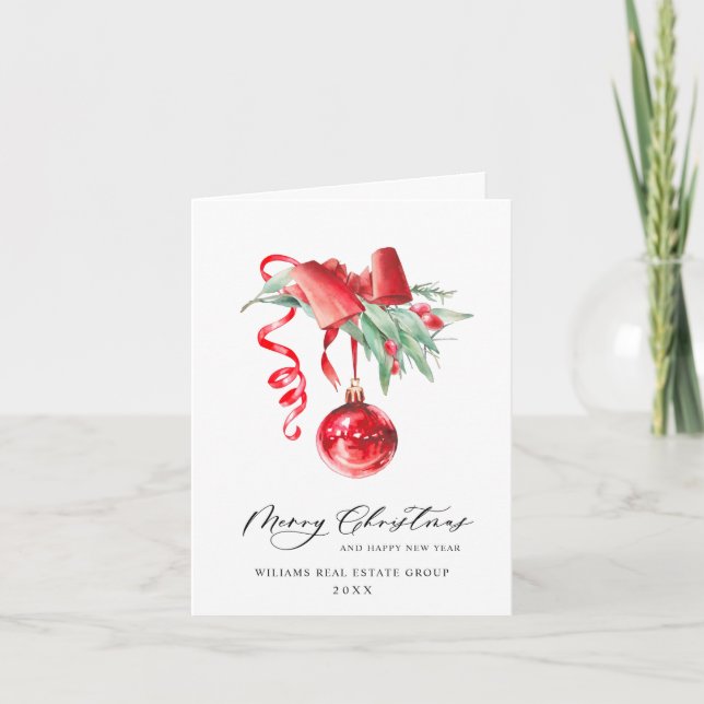 Elegant Christmas Ornament Corporate Greeting Holiday Card (Front)