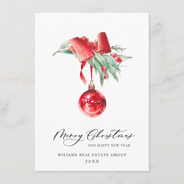 Elegant Christmas Ornament Corporate Greeting Holiday Card (Front)