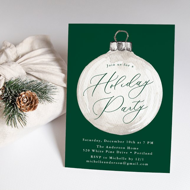 Elegant Christmas Ornament Green Holiday Party Invitation (Creator Uploaded)