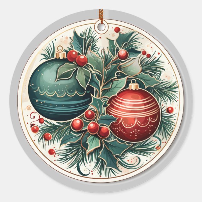 Elegant Christmas Ornament Greetings Sticker (Front)