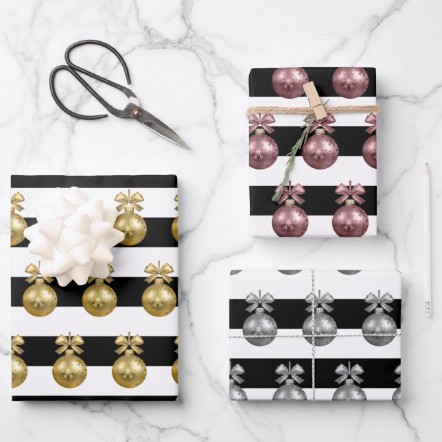 Elegant Christmas Ornament Pattern Wrapping Paper Sheet (Front)