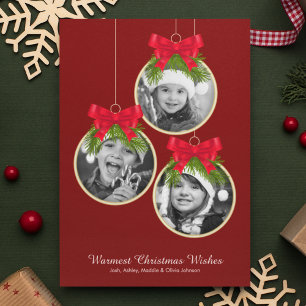 Elegant Christmas Ornament Three Photo Holiday Card