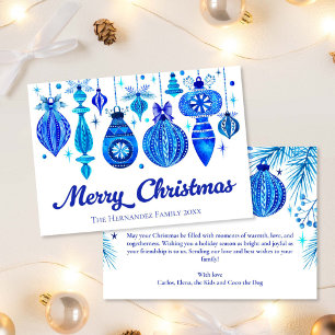 Elegant Christmas Ornaments Family Blue Watercolor Holiday Card