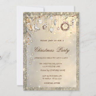 Elegant Christmas Ornaments Gold Christmas Invitation
