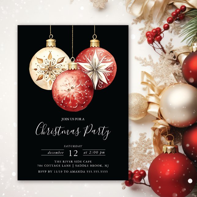 Elegant Christmas Ornaments Holiday Party Invitation (Creator Uploaded)