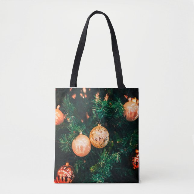 Elegant Christmas Ornaments on Evergreen Tote Bag (Front)