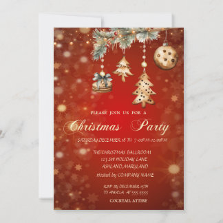 Elegant Christmas Ornaments Red Corporate Party Invitation