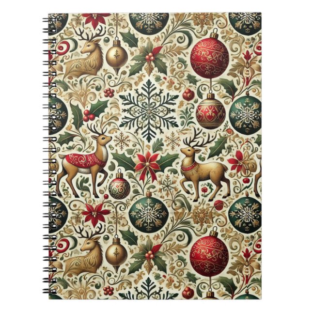 Elegant Christmas Ornaments & Reindeer Notebook (Front)
