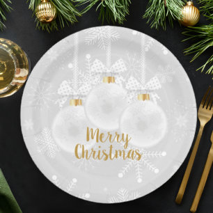 Elegant Christmas Ornaments Snowflakes Paper Plate