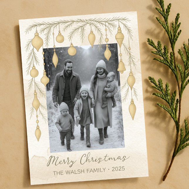 Elegant Christmas Ornaments Watercolor Photo  Holiday Card (Creator Uploaded)