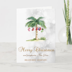 Elegant Christmas Palm Tree Socks Bokeh  Holiday Card