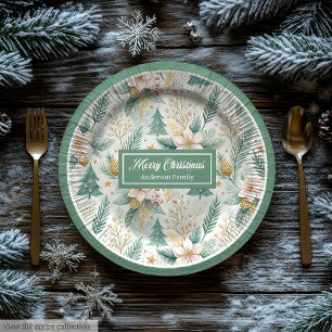 Elegant Christmas Paper & Party Plates Sage Gold