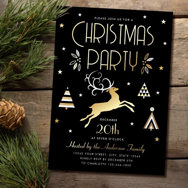 Elegant Christmas Party Black Gold Foil Invitation (Creator Uploaded)