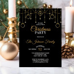 Elegant CHRISTMAS PARTY Black Gold Glitter Stars Invitation<br><div class="desc">Personalised Modern yet elegant Christmas Party invitations in faux gold and black colours. Background with hanging twinkling stars / lights with baubles ornaments. Faux gold glitter shimmer background in back. Editable template - simply add your text. All text can be changed font, colour and size. Perfect for home party, house...</div>