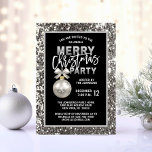 Elegant Christmas PARTY Black Silver Glitter Invitation<br><div class="desc">Impress all of your guests with these gorgeous silver Christmas party invitations.   Faux glitter background with silver bauble ornament and bow.  Faux silver foil letters with white.  Personalise them by adding your information.  Perfect for corporate,  company,  business,  office,  house dinner party.  Get matching items. Contact designer for other variations.</div>