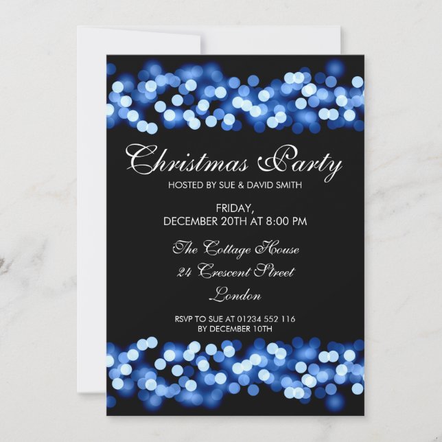 Elegant Christmas Party Blue Hollywood Glam Invitation (Front)