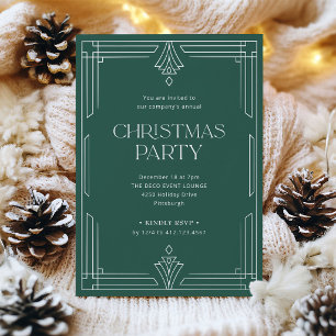 Elegant Christmas Party Classic Green Art Deco Invitation