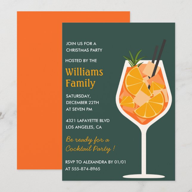 Elegant Christmas Party  Cocktail Drinks Invitation (Front/Back)