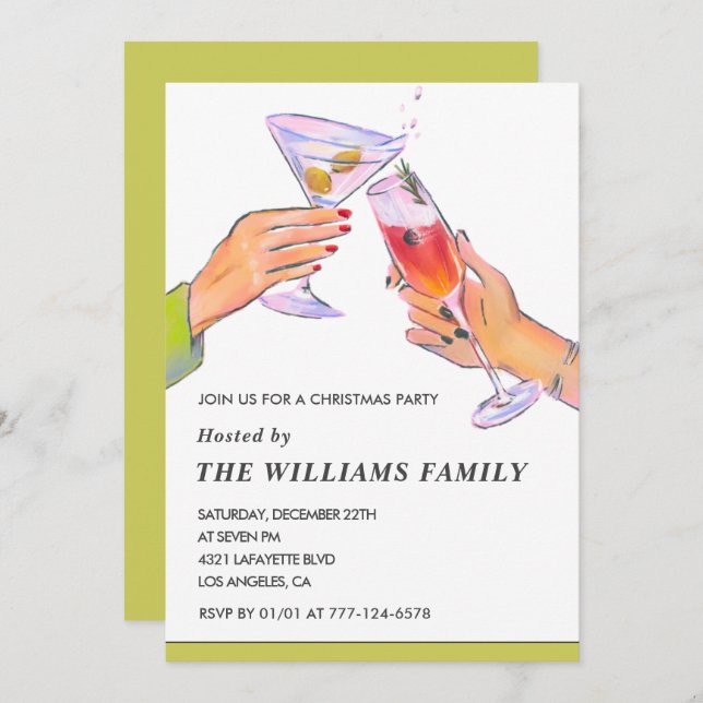 Elegant Christmas Party  Cocktail Party Invitation (Front/Back)
