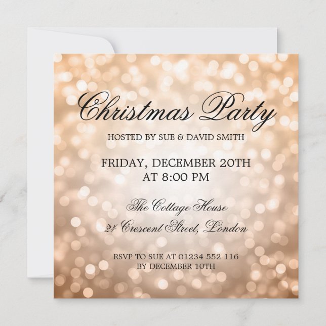 Elegant Christmas Party Copper Glitter Lights Invitation (Front)
